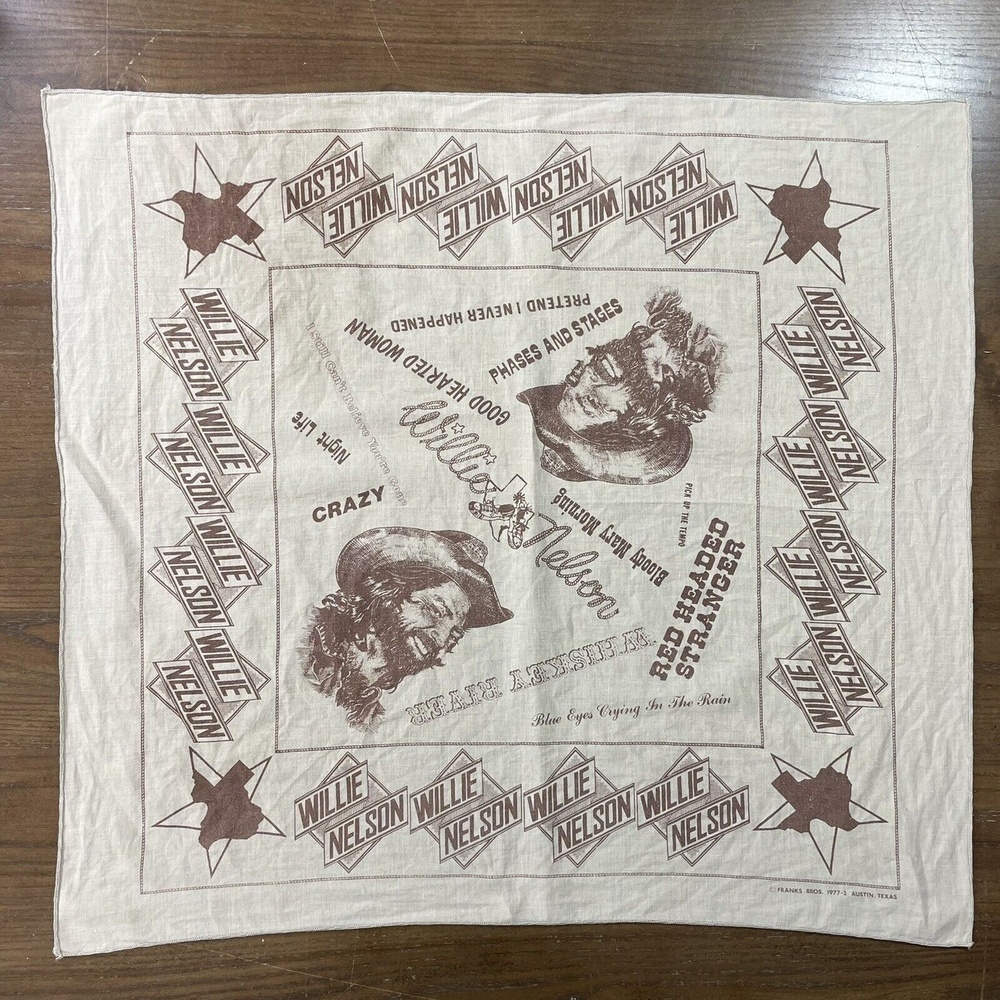 VTG 1977 Willie Nelson Bandana Handkerchief Country Music Tour Western Graphic